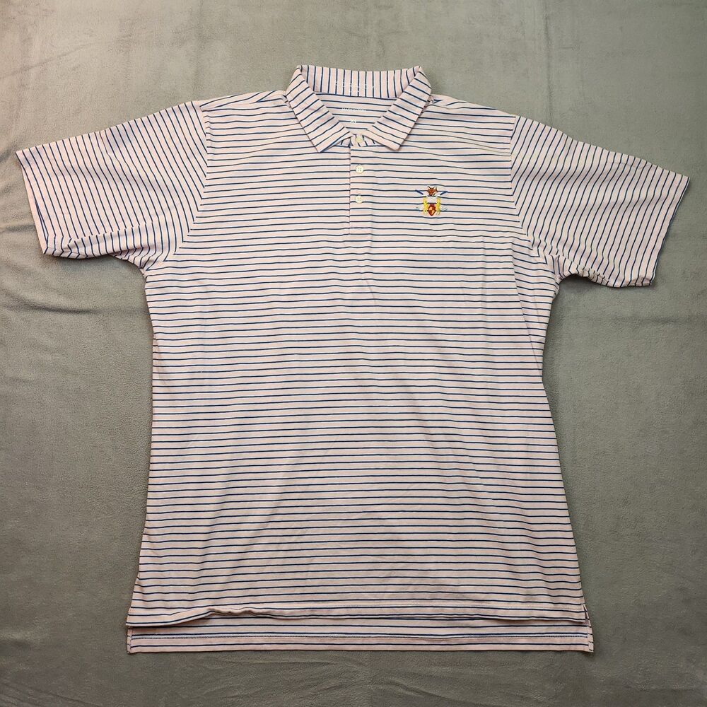 B. Draddy Polo Shirt Men's XL Pink Blue Striped Short Sleeve Golf Pima Cotton - Picture 1 of 5